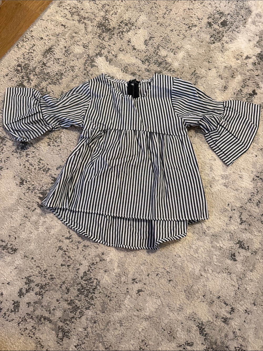 Girls' Navy and White Striped Bell Sleeve Peplum Top